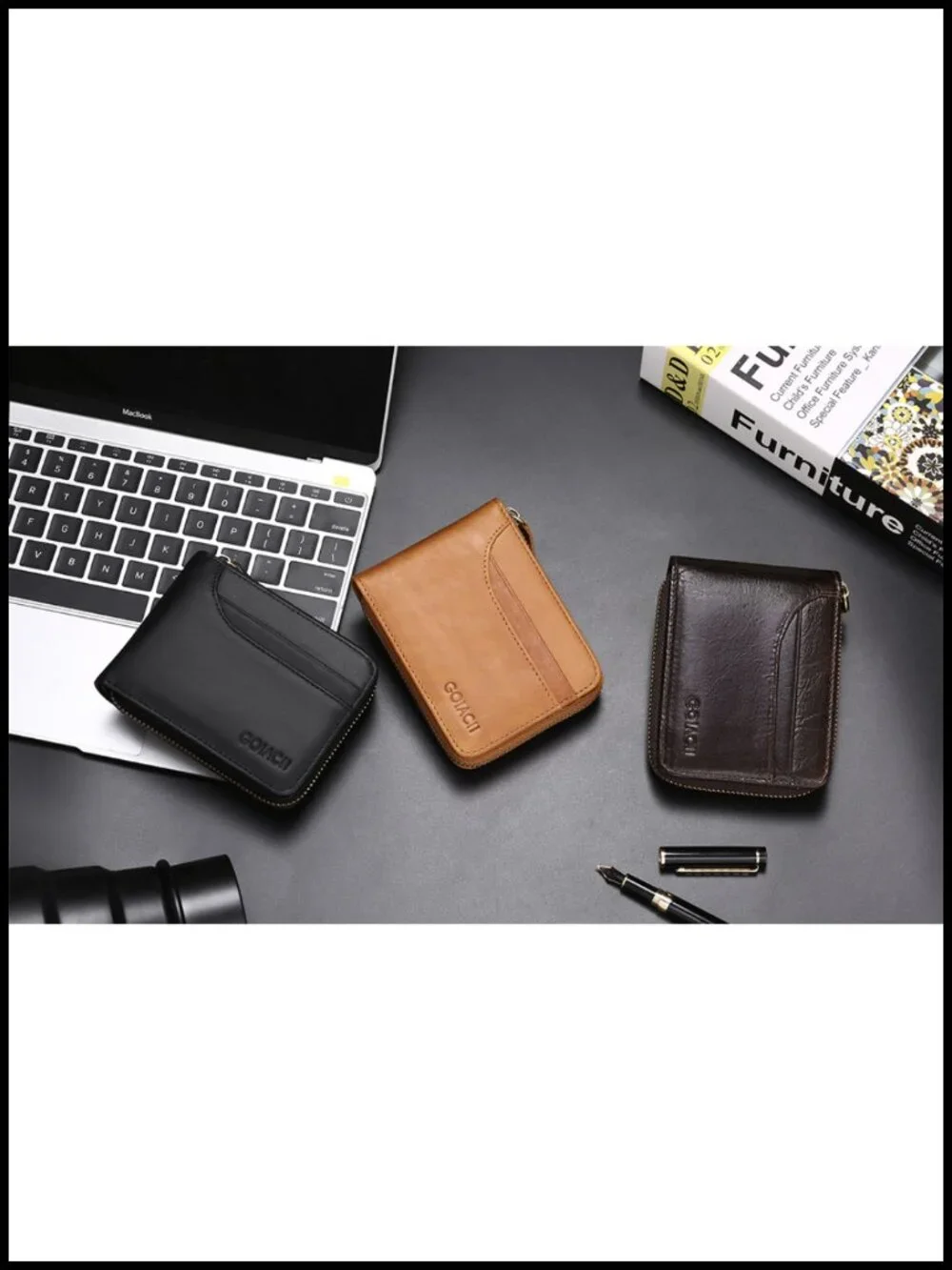 Genuine Leather RFID Front Pocket Zip Bifold Wallet for Men